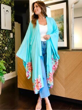 HANDMADE 🧵 Floral Aqua Kimono Robe M-XL (Handmade by me)